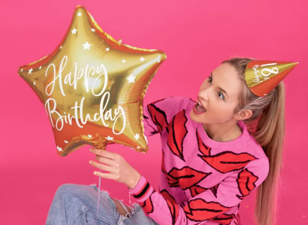 Folienballon Stern - Happy Birthday: gold - ø 40cm